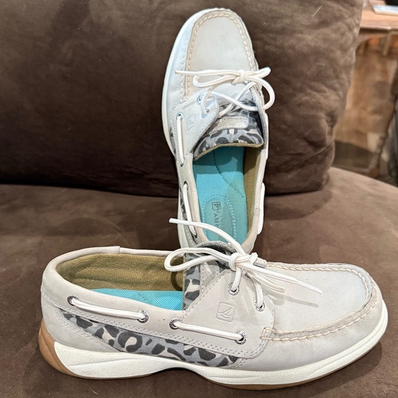 Sperry Shoes - Sperry Top Sider Gray and White Leopard Print Loafers